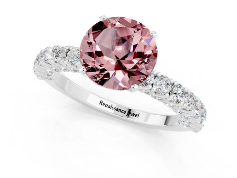 White gold Round Cut Diamond Pavé Band Solitaire Ring with Prong Setting_13