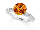 White gold Round Cut Diamond Pavé Band Solitaire Ring with Prong Setting_13