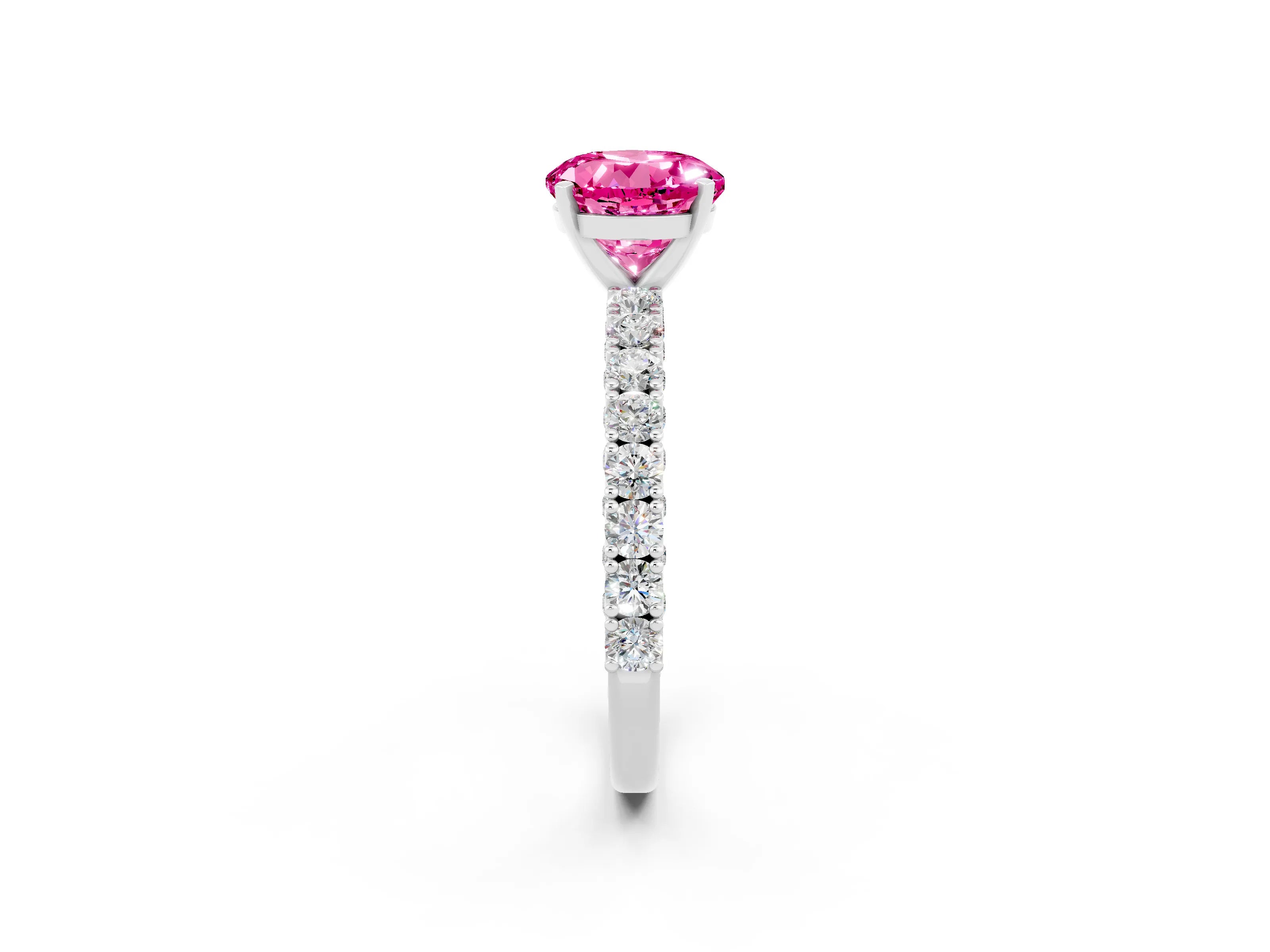 White gold Round Cut Diamond Pavé Band Solitaire Ring with Prong Setting_14