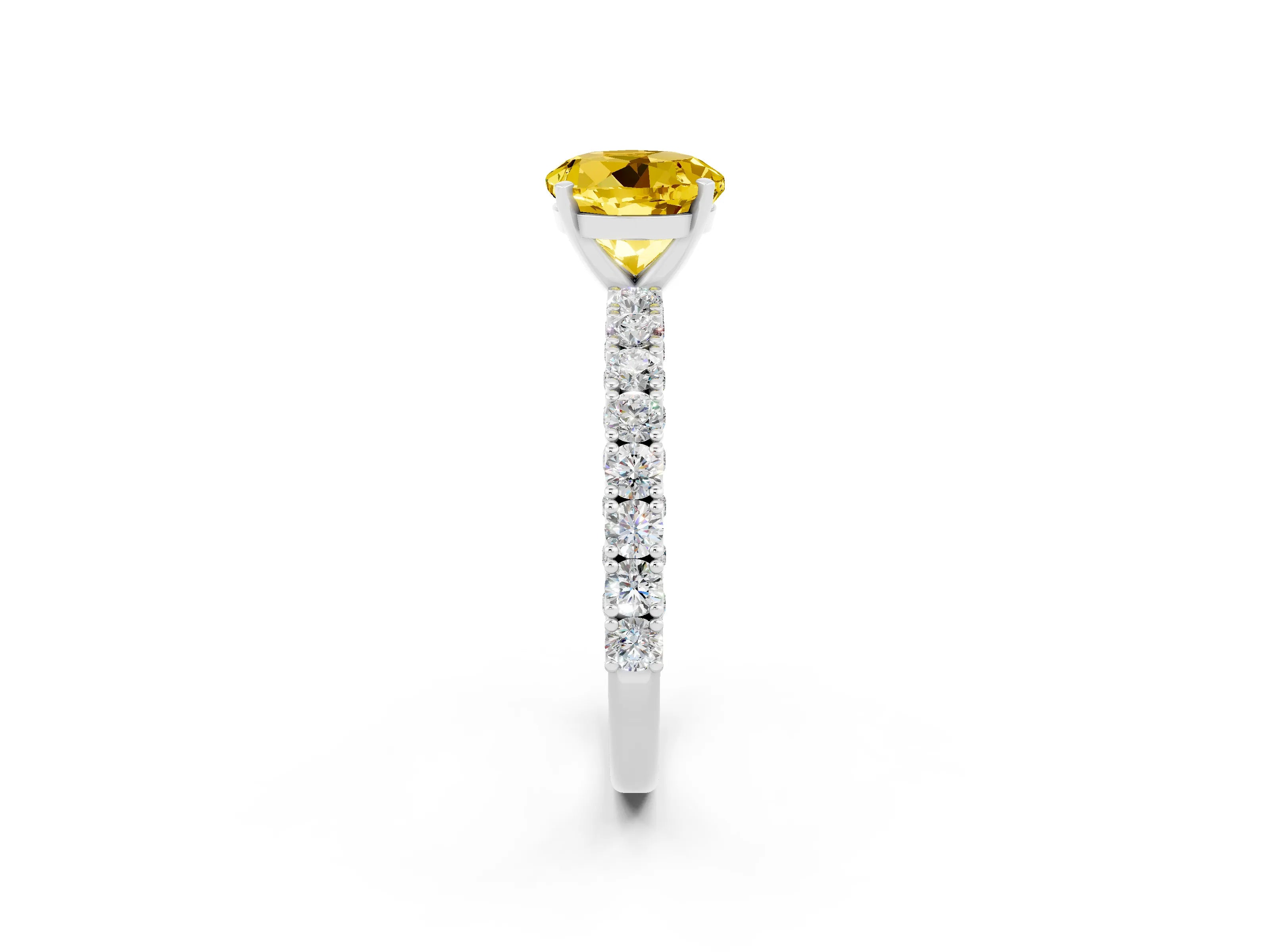 White gold Round Cut Diamond Pavé Band Solitaire Ring with Prong Setting_14