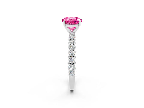White gold Round Cut Diamond Pavé Band Solitaire Ring with Prong Setting_14