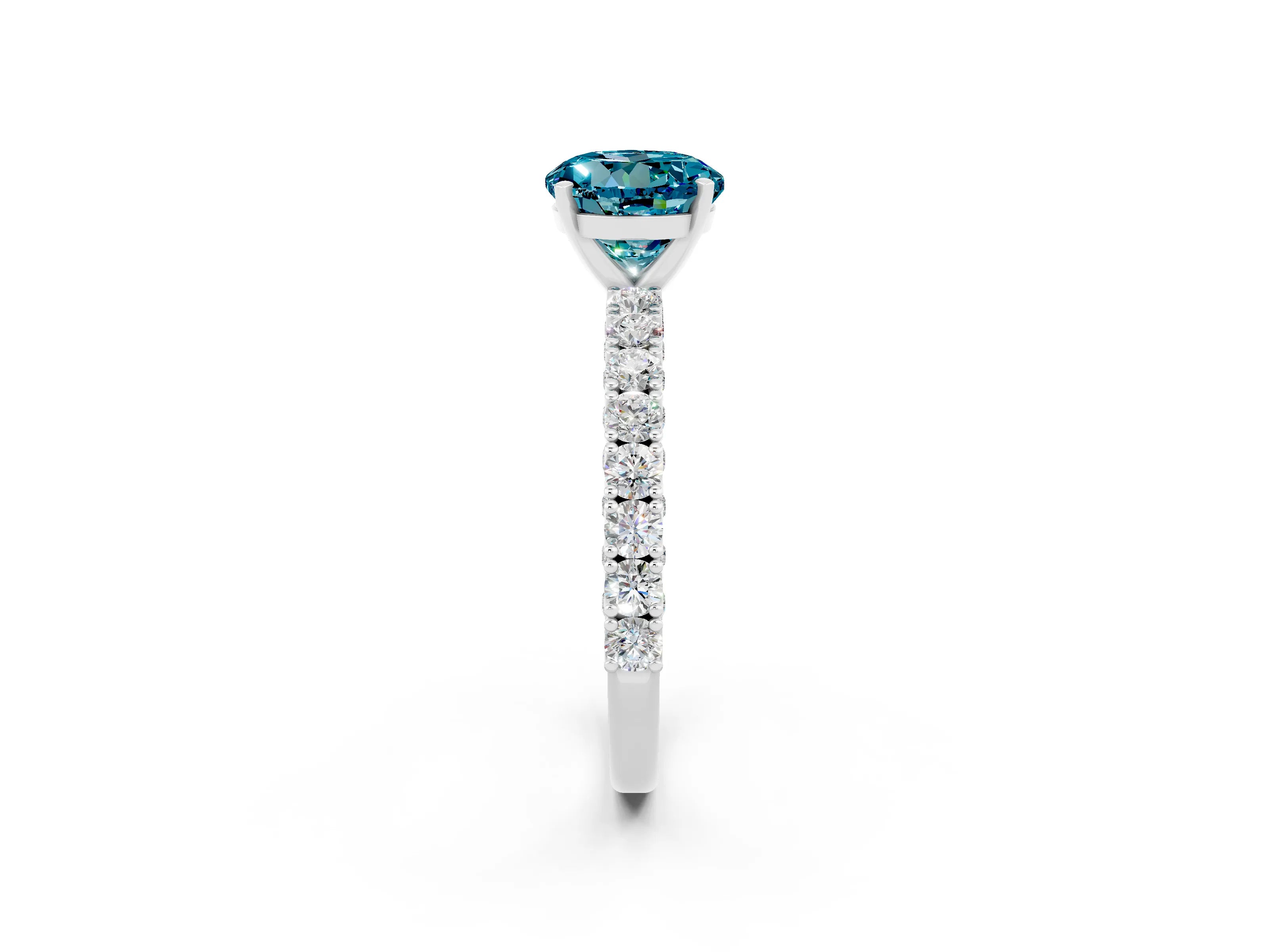 White gold Round Cut Diamond Pavé Band Solitaire Ring with Prong Setting_14