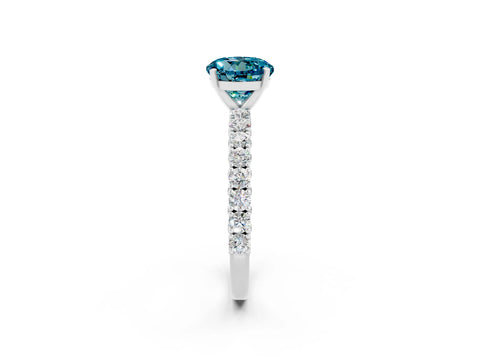 White gold Round Cut Diamond Pavé Band Solitaire Ring with Prong Setting_14