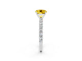 White gold Round Cut Diamond Pavé Band Solitaire Ring with Prong Setting_14