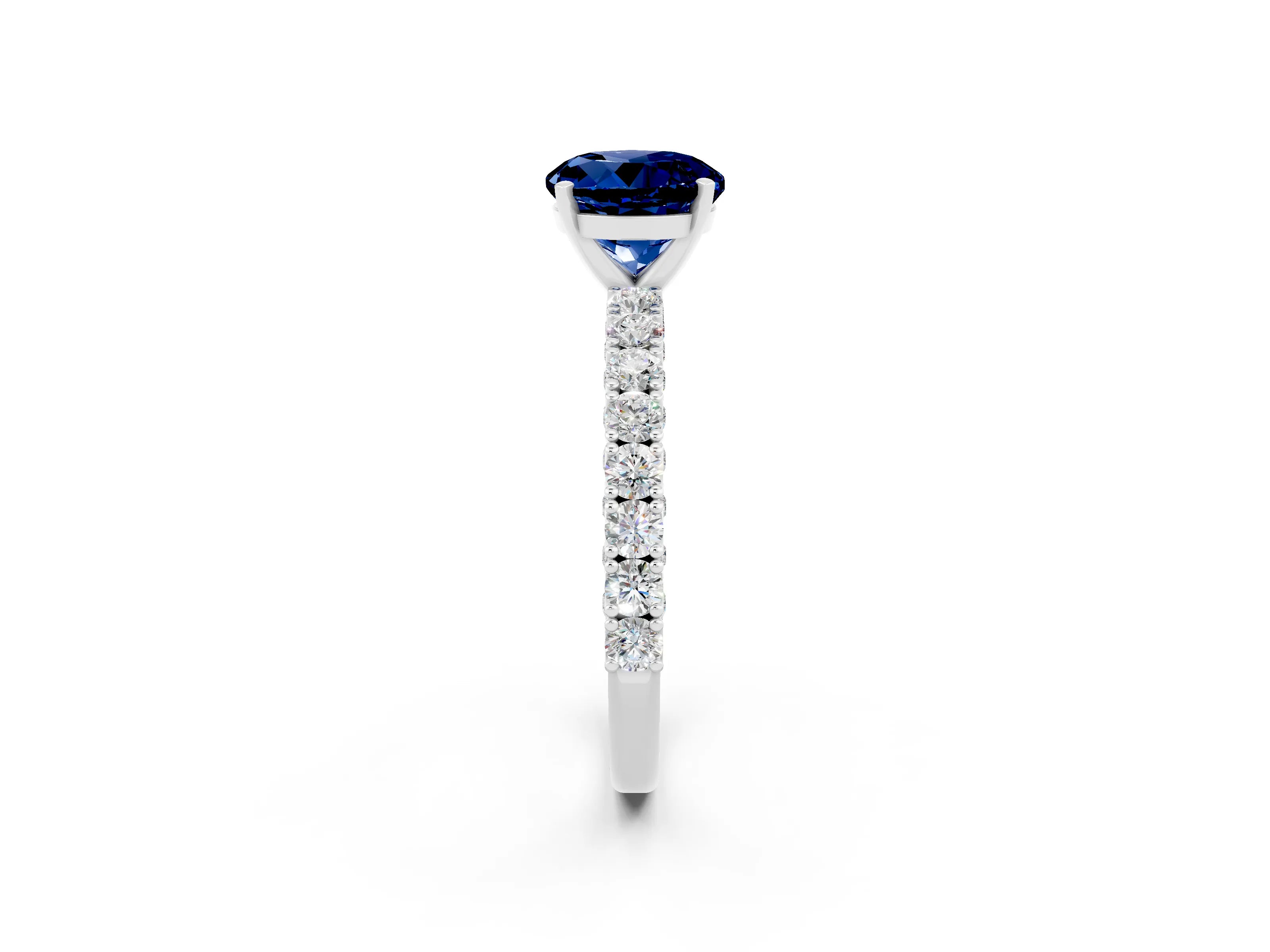 White gold Round Cut Diamond Pavé Band Solitaire Ring with Prong Setting_14