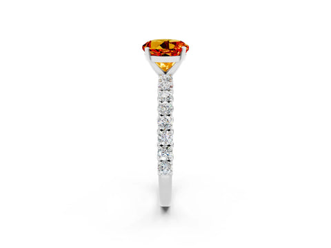White gold Round Cut Diamond Pavé Band Solitaire Ring with Prong Setting_14