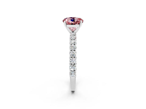 White gold Round Cut Diamond Pavé Band Solitaire Ring with Prong Setting_14