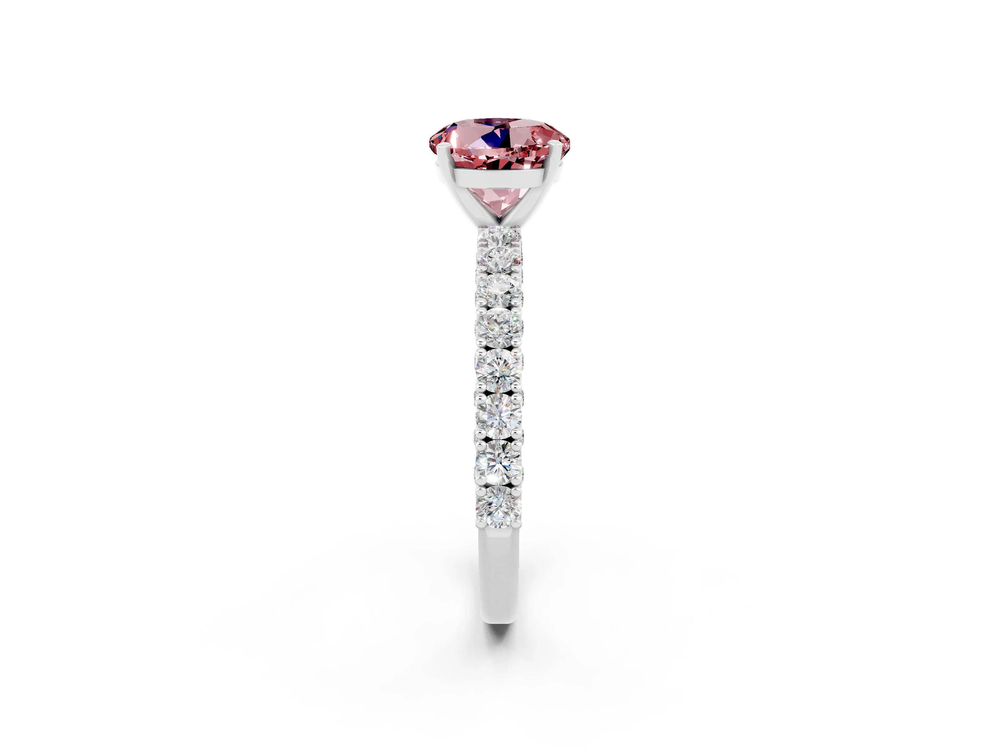 White gold Round Cut Diamond Pavé Band Solitaire Ring with Prong Setting_14