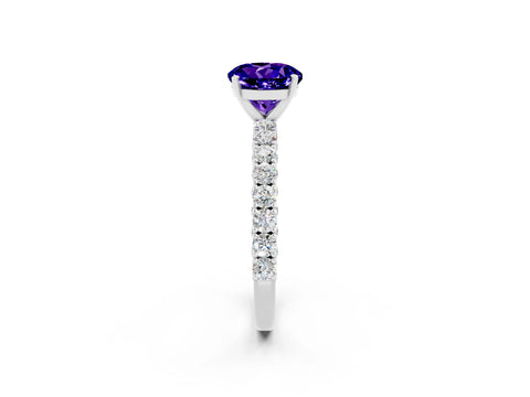 White gold Round Cut Diamond Pavé Band Solitaire Ring with Prong Setting_14