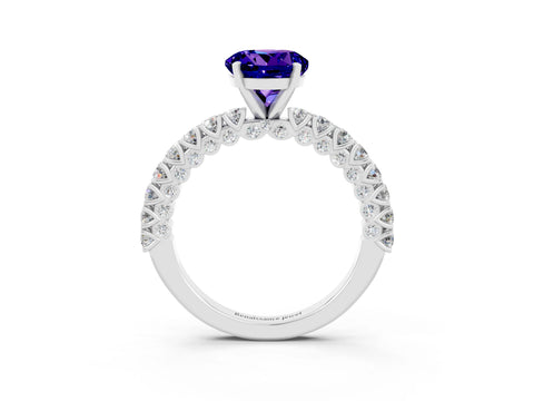 White gold Round Cut Diamond Pavé Band Solitaire Ring with Prong Setting_15
