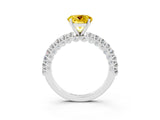 White gold Round Cut Diamond Pavé Band Solitaire Ring with Prong Setting_15