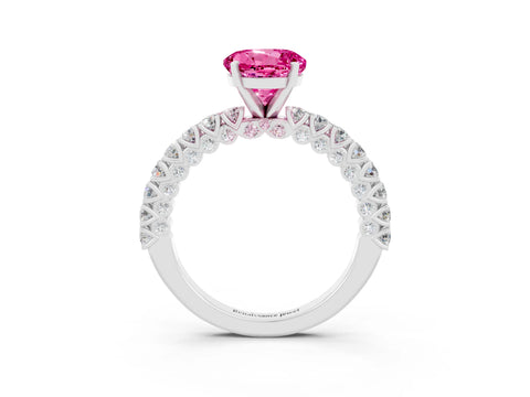 White gold Round Cut Diamond Pavé Band Solitaire Ring with Prong Setting_15