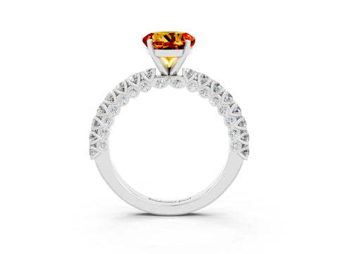 White gold Round Cut Diamond Pavé Band Solitaire Ring with Prong Setting_15