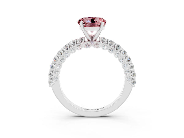 Platinum Round Cut Diamond Pavé Band Solitaire Ring with Prong Setting