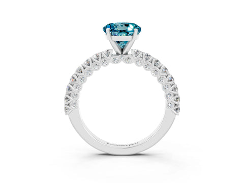 White gold Round Cut Diamond Pavé Band Solitaire Ring with Prong Setting_15