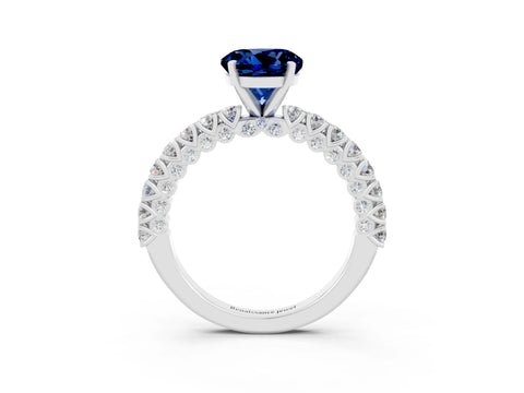 White gold Round Cut Diamond Pavé Band Solitaire Ring with Prong Setting_15