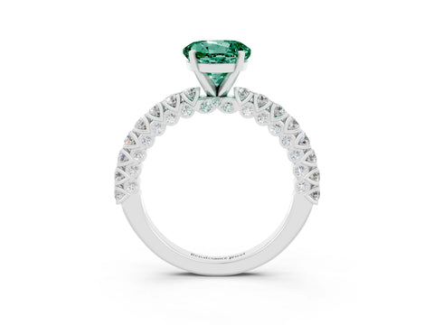 White gold Round Cut Diamond Pavé Band Solitaire Ring with Prong Setting_15