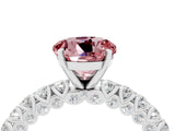 White gold Round Cut Diamond Pavé Band Solitaire Ring with Prong Setting_16