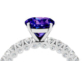 White gold Round Cut Diamond Pavé Band Solitaire Ring with Prong Setting_16