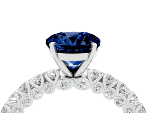 White gold Round Cut Diamond Pavé Band Solitaire Ring with Prong Setting_16
