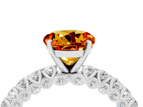 White gold Round Cut Diamond Pavé Band Solitaire Ring with Prong Setting_16