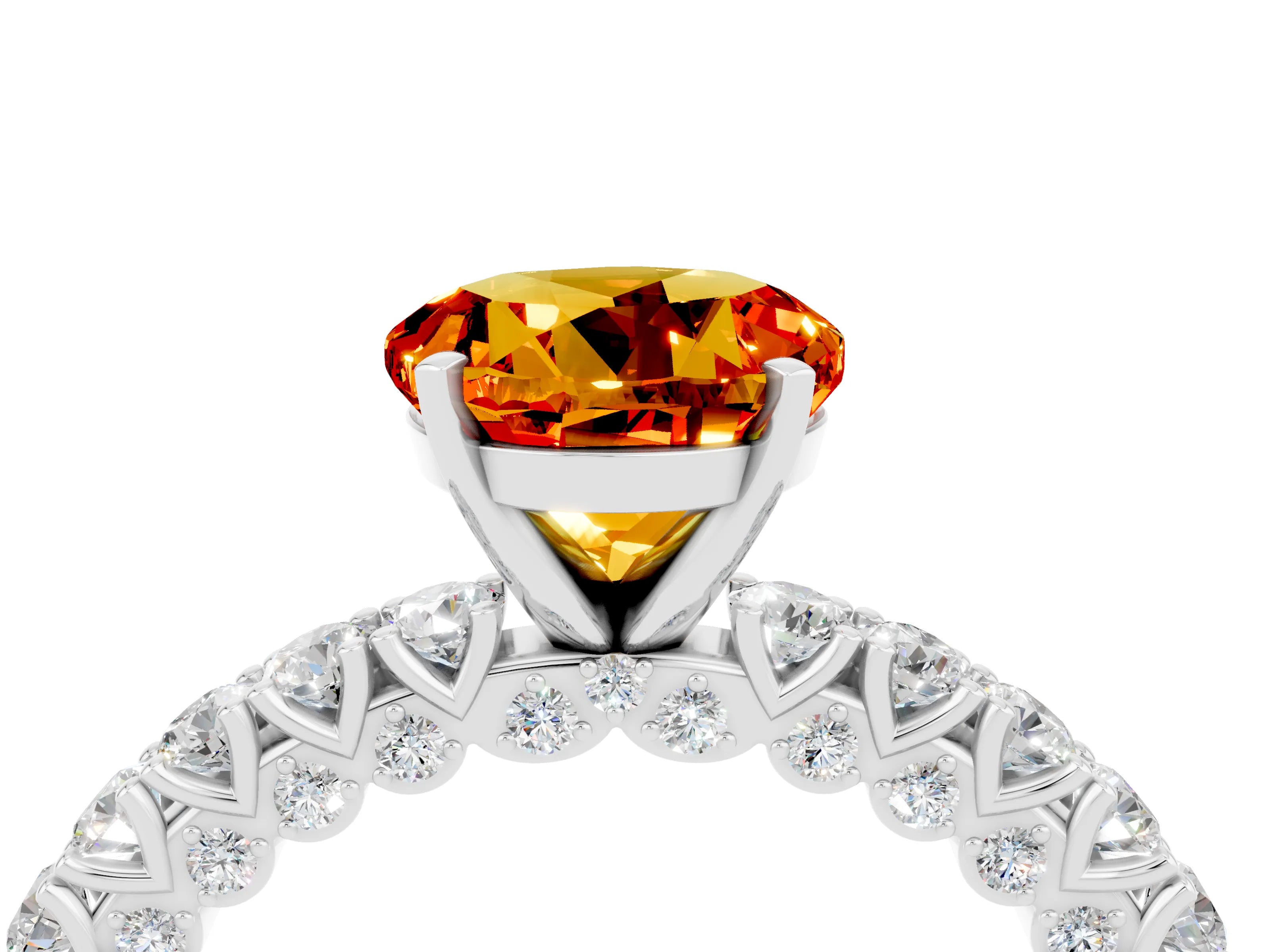 White gold Round Cut Diamond Pavé Band Solitaire Ring with Prong Setting_16