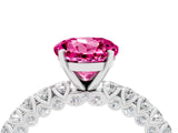 White gold Round Cut Diamond Pavé Band Solitaire Ring with Prong Setting_16