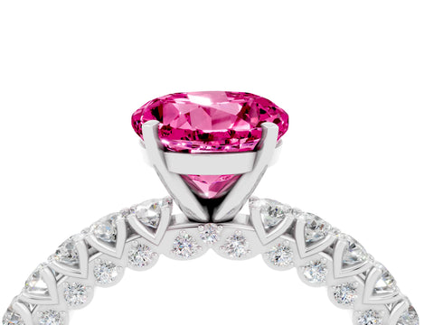 White gold Round Cut Diamond Pavé Band Solitaire Ring with Prong Setting_16