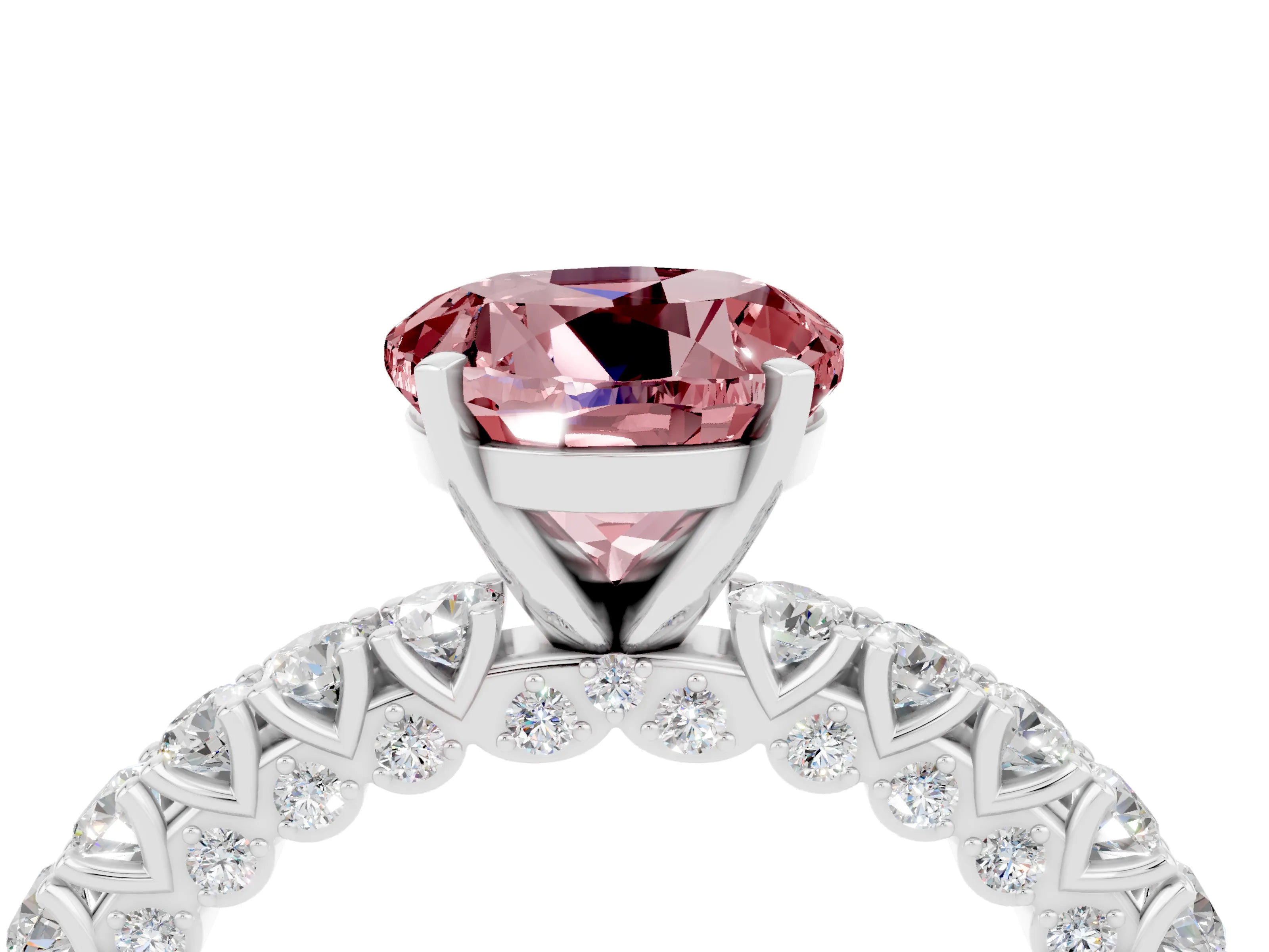 White gold Round Cut Diamond Pavé Band Solitaire Ring with Prong Setting_16