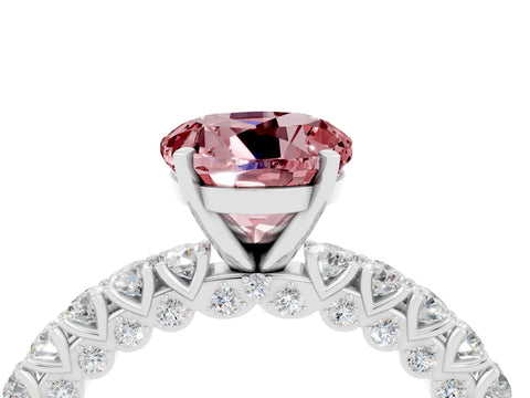 White gold Round Cut Diamond Pavé Band Solitaire Ring with Prong Setting_16