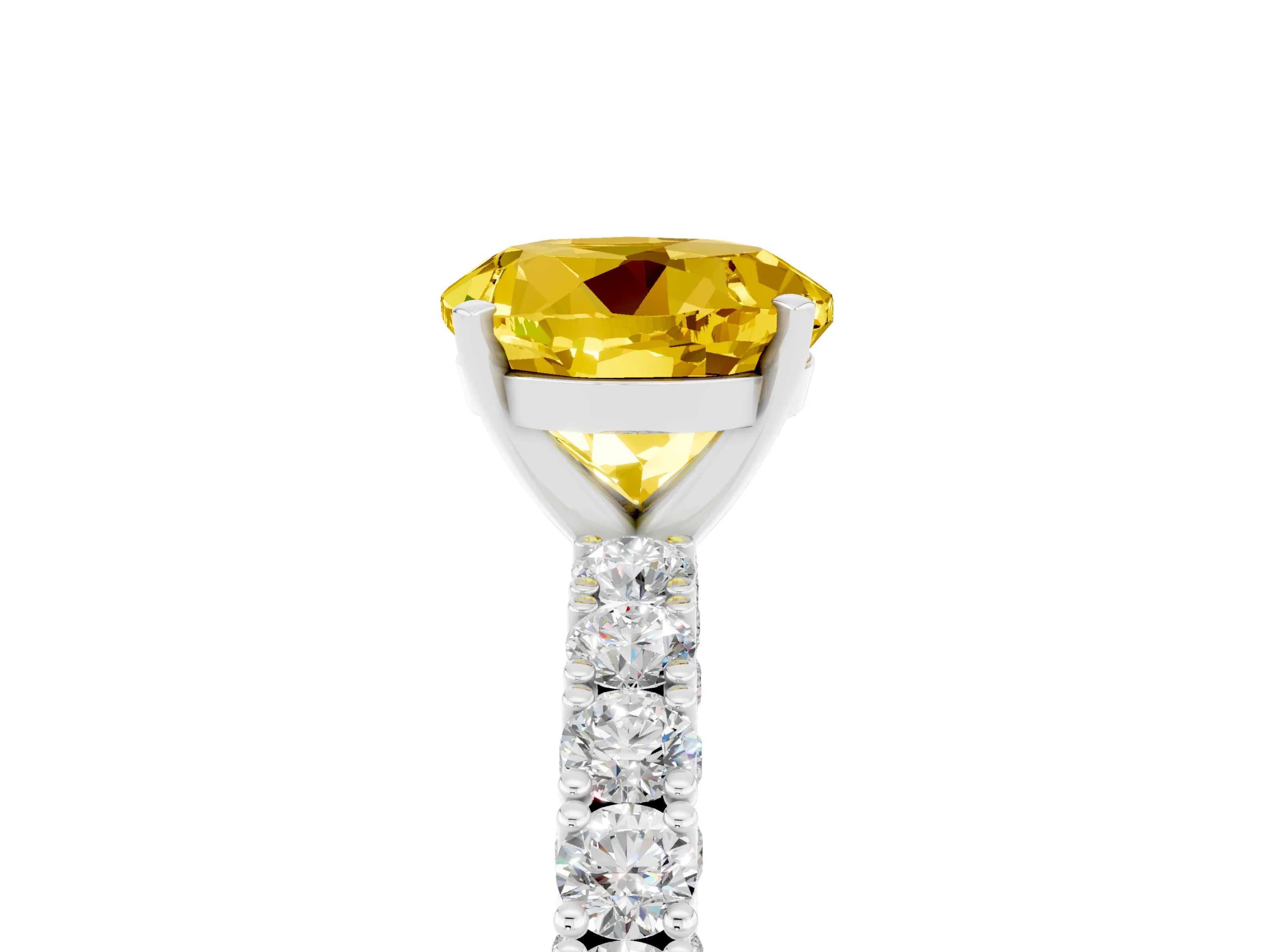 White gold Round Cut Diamond Pavé Band Solitaire Ring with Prong Setting_17