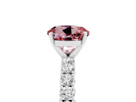 White gold Round Cut Diamond Pavé Band Solitaire Ring with Prong Setting_17