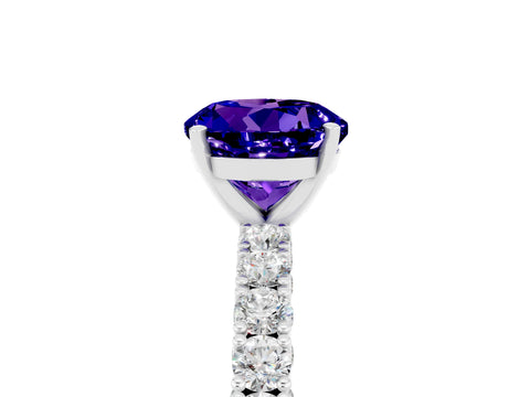 White gold Round Cut Diamond Pavé Band Solitaire Ring with Prong Setting_17
