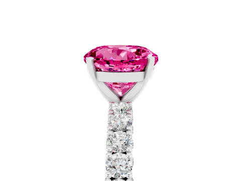 White gold Round Cut Diamond Pavé Band Solitaire Ring with Prong Setting_17