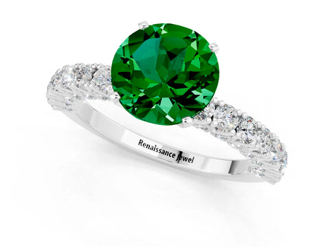 White gold Round Cut Diamond Pavé Band Solitaire Ring with Prong Setting_1