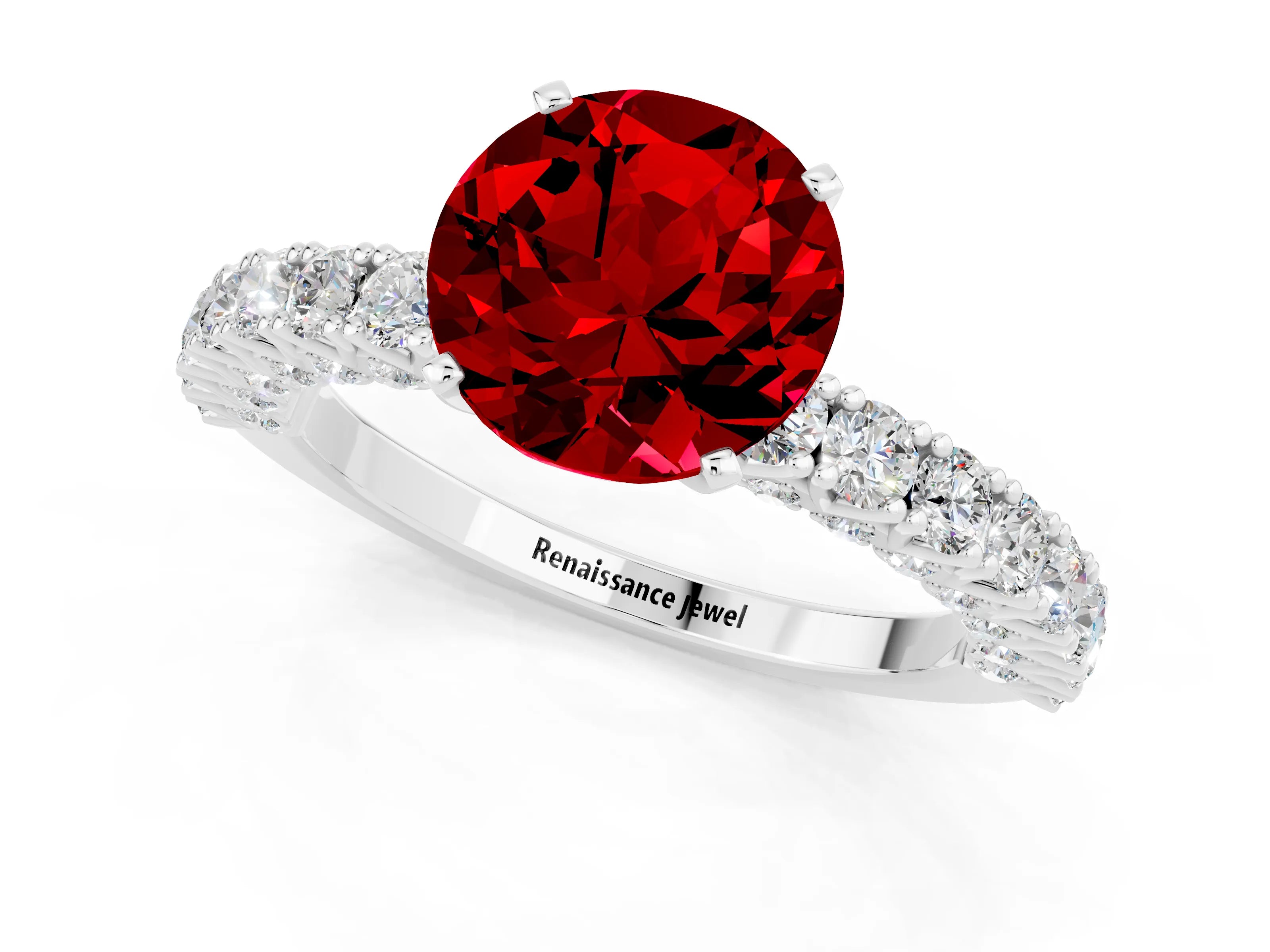 White gold Round Cut Diamond Pavé Band Solitaire Ring with Prong Setting_1
