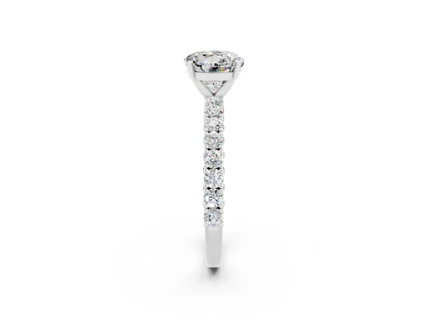 Platinum Round Cut Diamond Pavé Band Solitaire Ring with Prong Setting