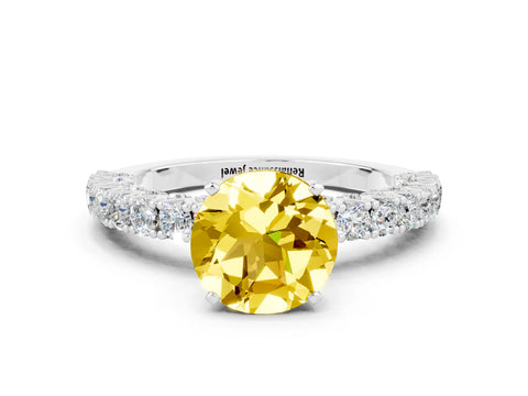 White gold Round Cut Diamond Pavé Band Solitaire Ring with Prong Setting_24