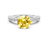 White gold Round Cut Diamond Pavé Band Solitaire Ring with Prong Setting_24