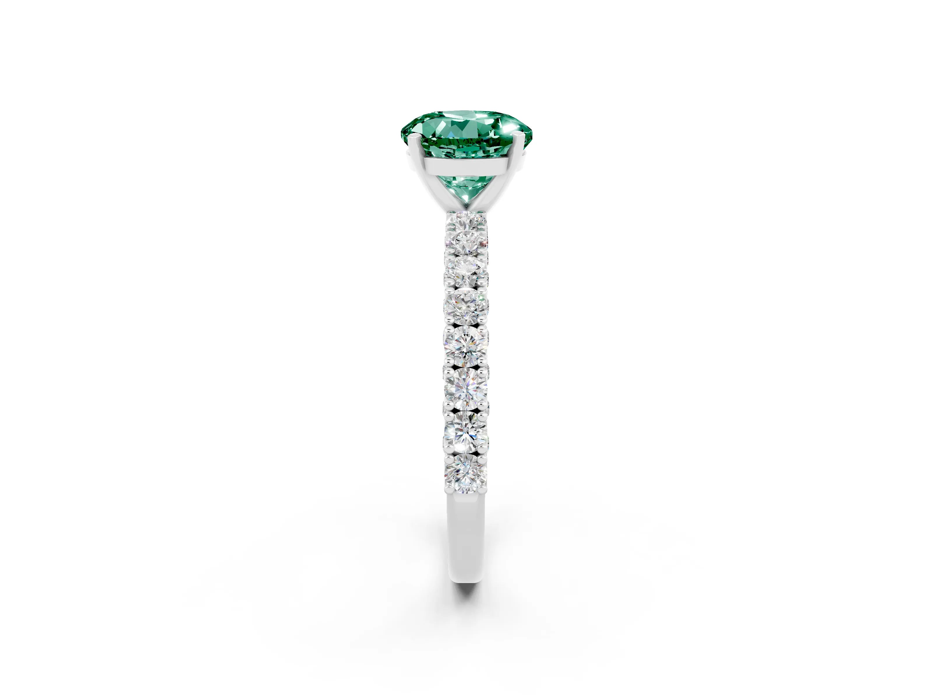 White gold Round Cut Diamond Pavé Band Solitaire Ring with Prong Setting_24