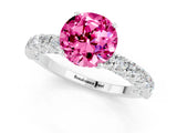 White gold Round Cut Diamond Pavé Band Solitaire Ring with Prong Setting_25