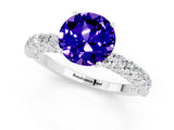 White gold Round Cut Diamond Pavé Band Solitaire Ring with Prong Setting_25