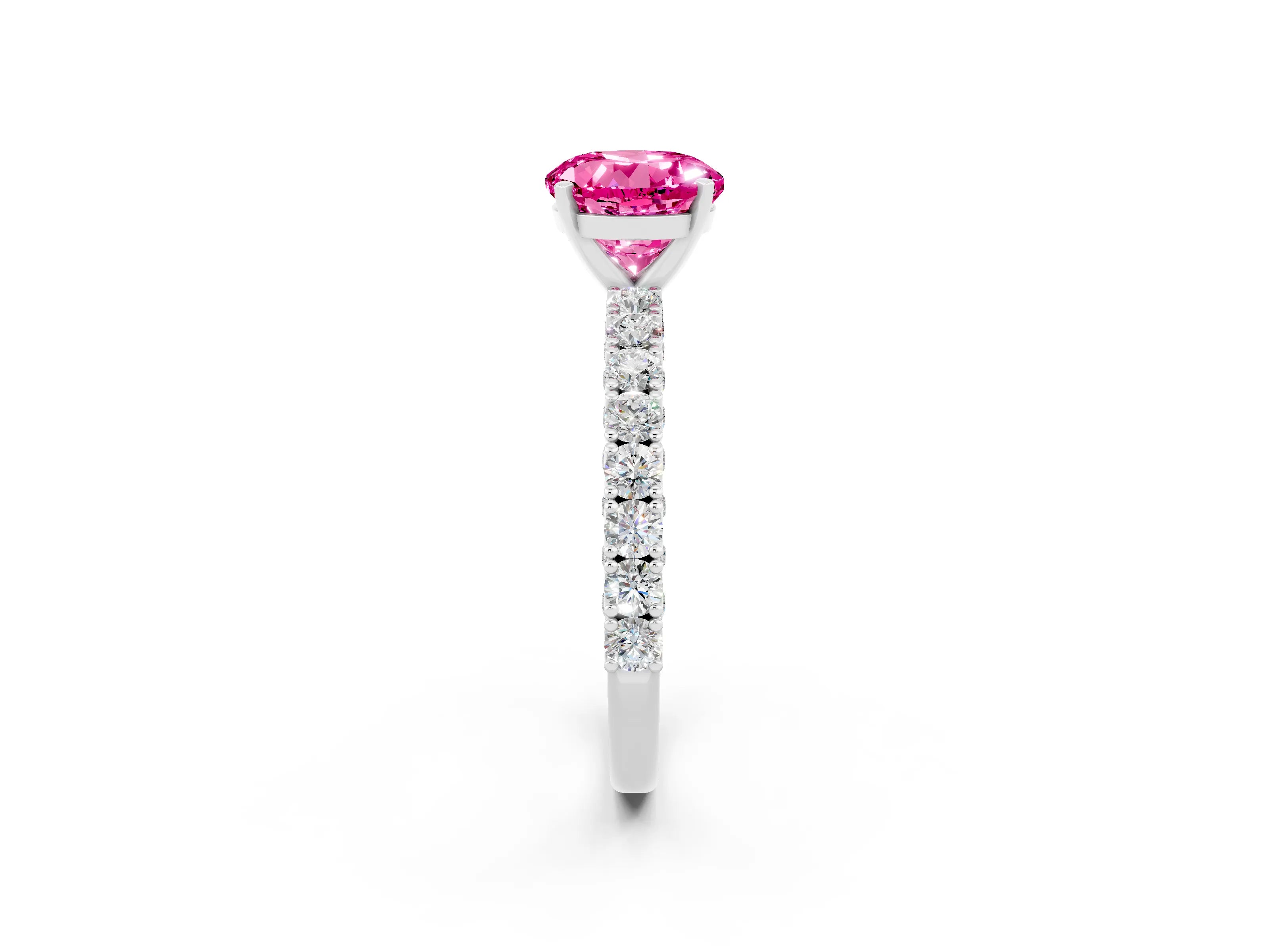 White gold Round Cut Diamond Pavé Band Solitaire Ring with Prong Setting_26
