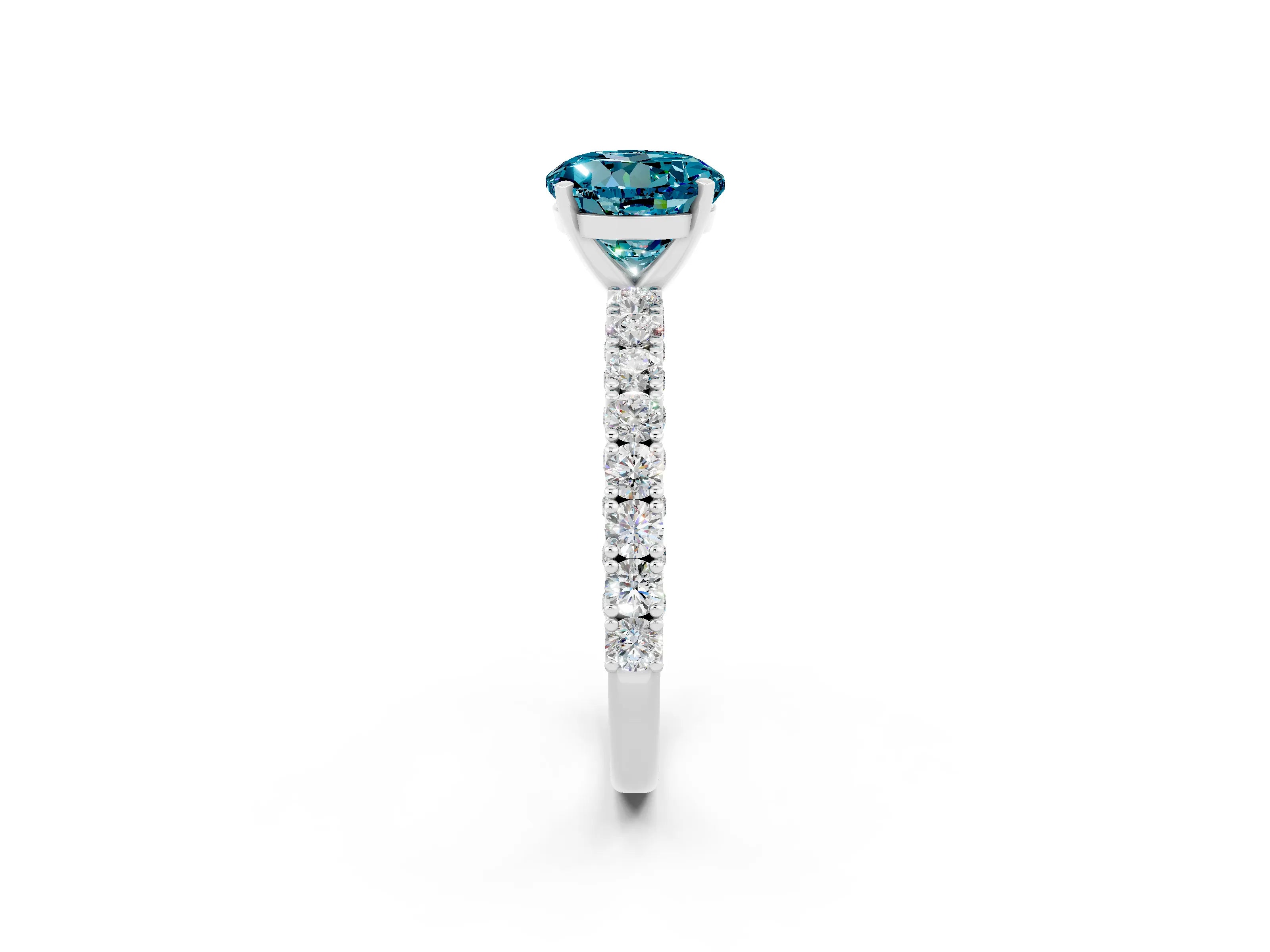 White gold Round Cut Diamond Pavé Band Solitaire Ring with Prong Setting_26