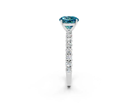 White gold Round Cut Diamond Pavé Band Solitaire Ring with Prong Setting_26