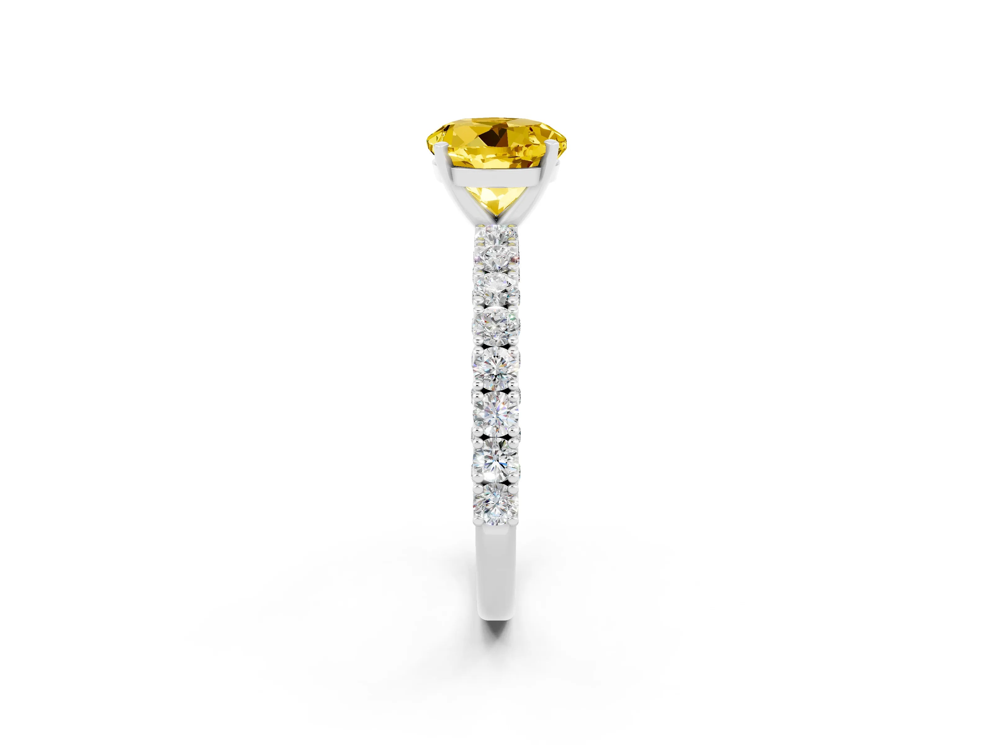 White gold Round Cut Diamond Pavé Band Solitaire Ring with Prong Setting_26