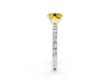 White gold Round Cut Diamond Pavé Band Solitaire Ring with Prong Setting_26