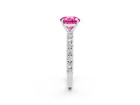 White gold Round Cut Diamond Pavé Band Solitaire Ring with Prong Setting_26