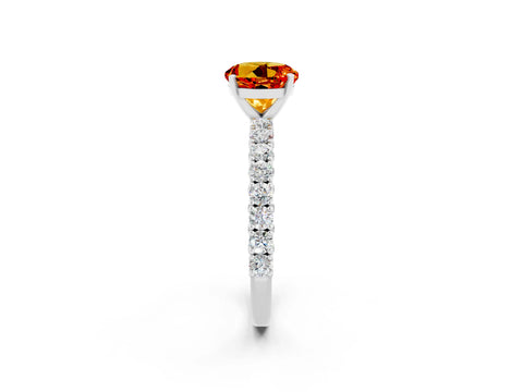 White gold Round Cut Diamond Pavé Band Solitaire Ring with Prong Setting_26