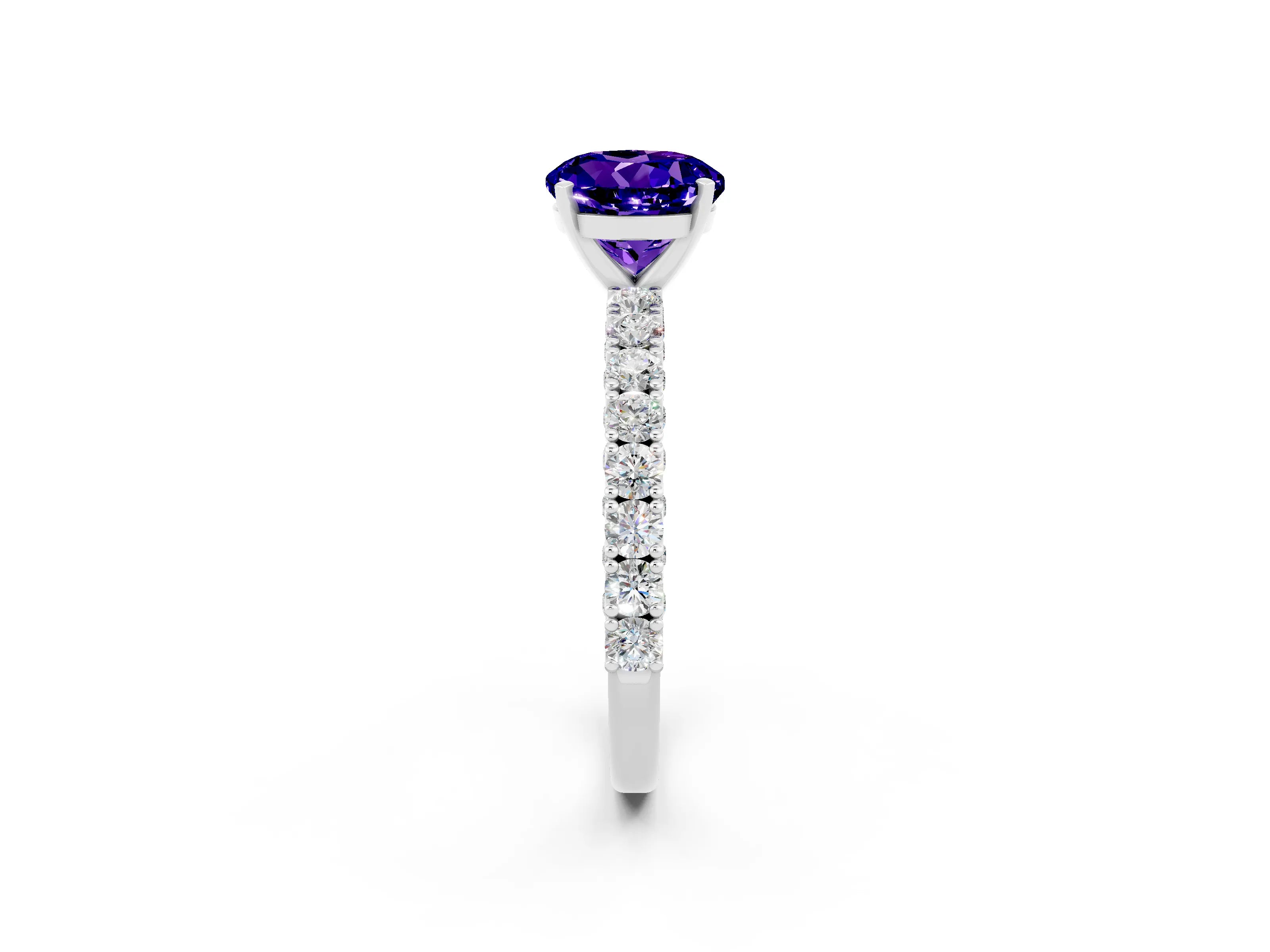 White gold Round Cut Diamond Pavé Band Solitaire Ring with Prong Setting_26